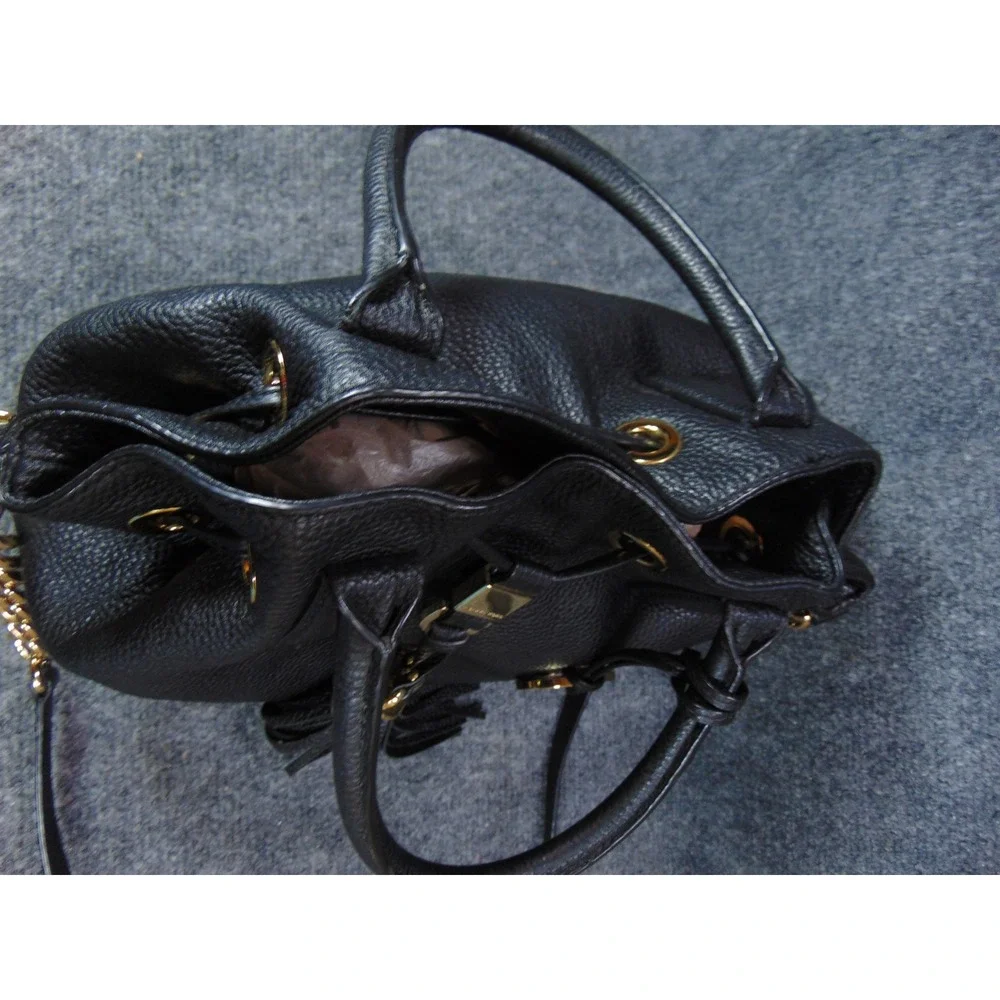 Michael Kors Suri Bucket Purse Black Leather Drawstring Tassel Chain‎ Strap